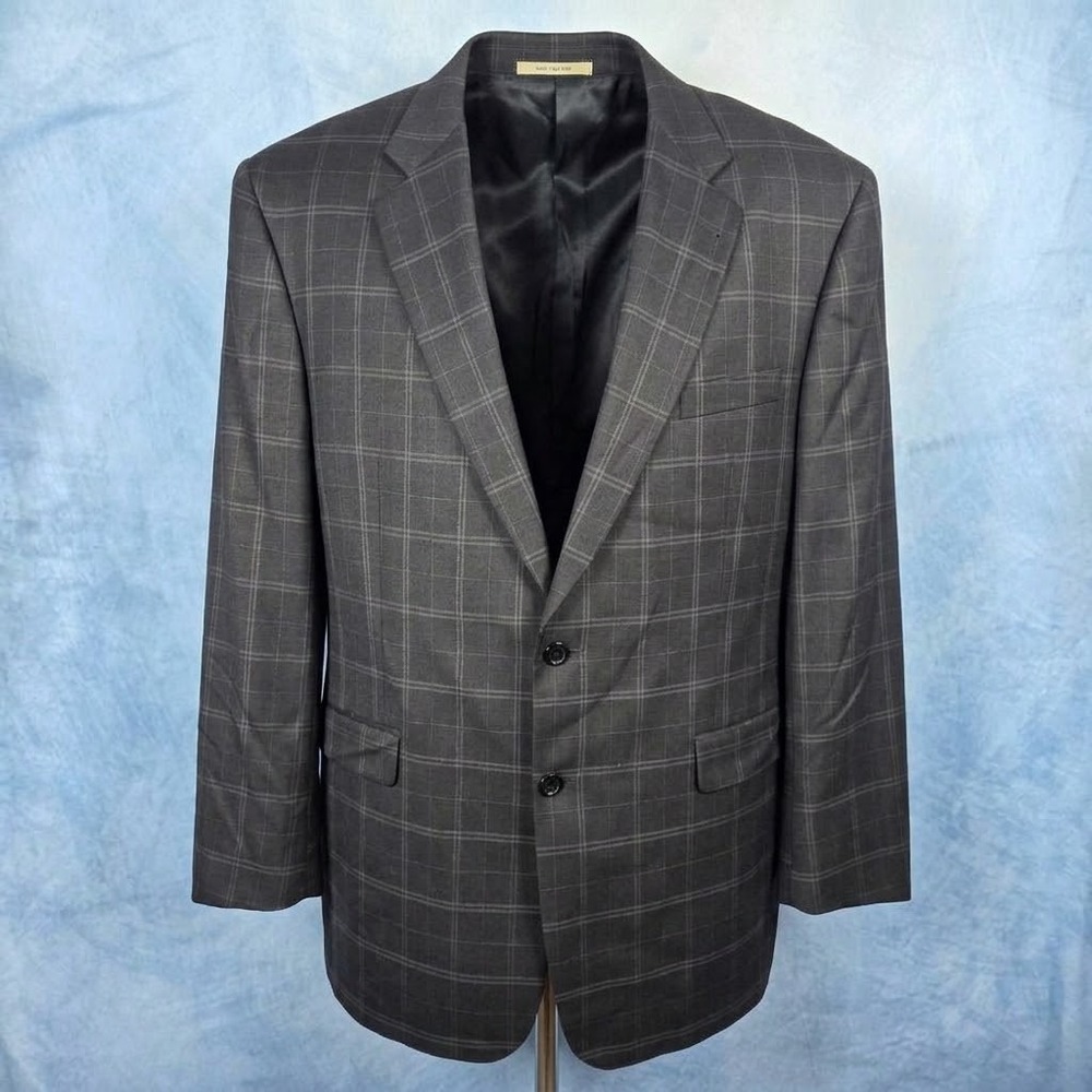 Burberry London Kensington Wool Blazer Mens 46L Grey Windowpane Sport Coat USA